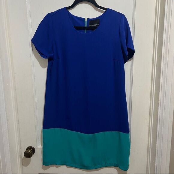 Cynthia Rowely Blue and Teal Color Block Shift Dress Women's Size 8 - Picture 4 of 10